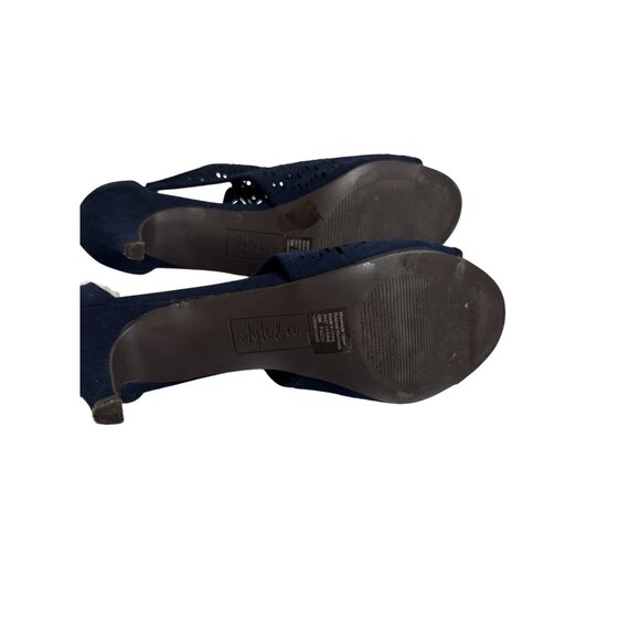 Style And Co. Womens Navy Blue Peep Toe Laser-Cut Heels Back Zipper Closure size - Picture 7 of 8